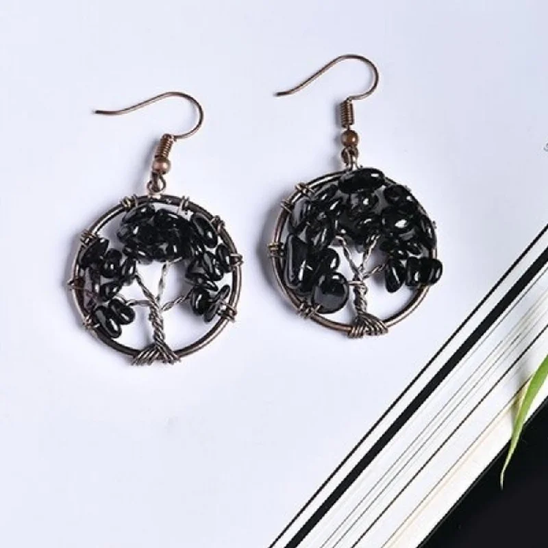 Ladies earrings Asian styles-Tree of Life Wire Crystal Earrings