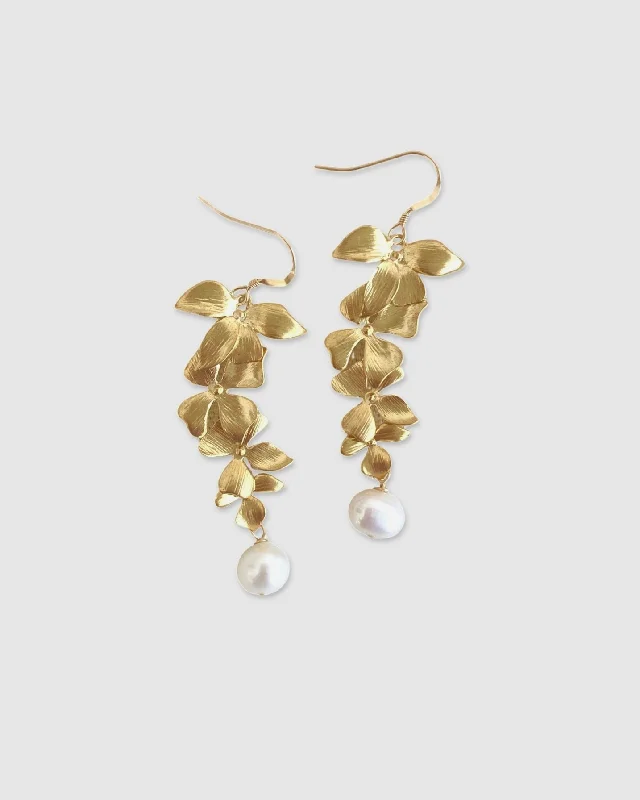 Ladies earrings diamond accents-Floral Pearl Earrings