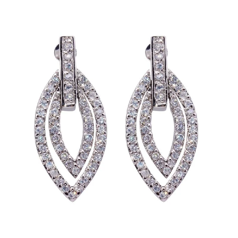 Ladies earrings vintage charm-Clearance-Silver 925 Rhodium Plated Marquise CZ White Drop Earrings - STE00034