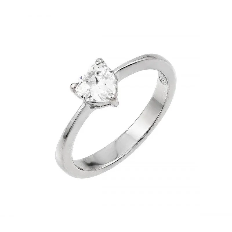 Ladies rings e-commerce sites-Silver 925 Rhodium Plated Clear CZ  Solitaire Ring - BGR00871