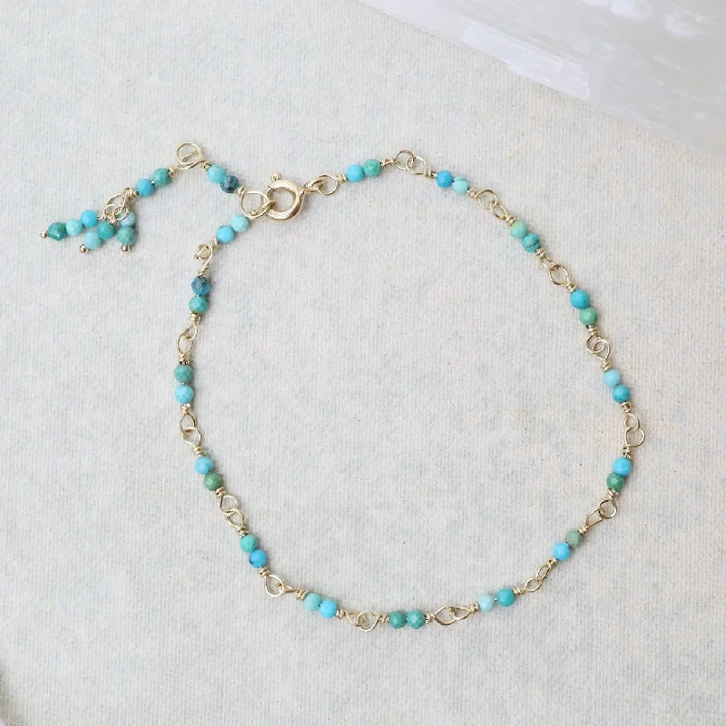 Ladies bracelets anniversary picks-14k Hand-Tied Natural Turquoise Gemstone Bracelet