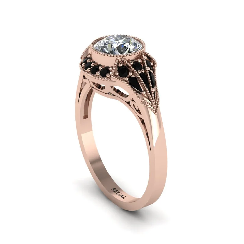 Ladies engagement rings solitaire stones-Black Diamond Vintage-Inspired Besel Engagement Ring - Makenzie No. 32