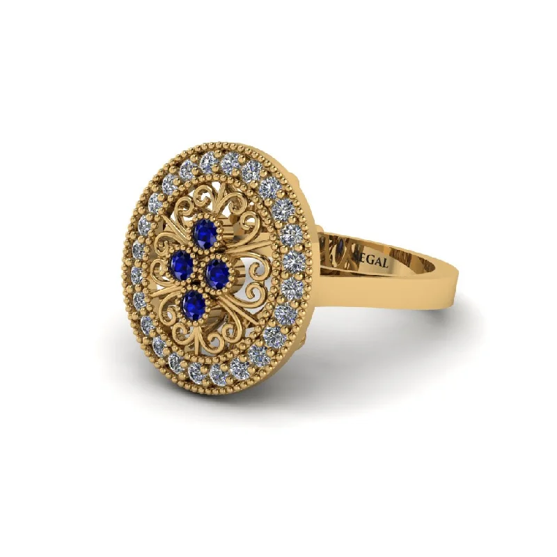 Ladies engagement rings geometric patterns-Sapphire Vintage Victorian Floral Halo Engagement Ring - Nina No. 13