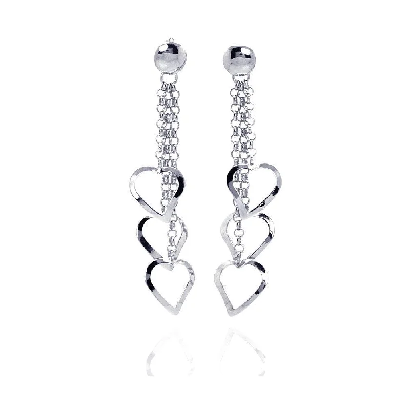 Ladies earrings Valentine’s Day-Silver 925 Rhodium Plated Multiple Open Heart Dangling Wire Hook Earrings - DSE00057