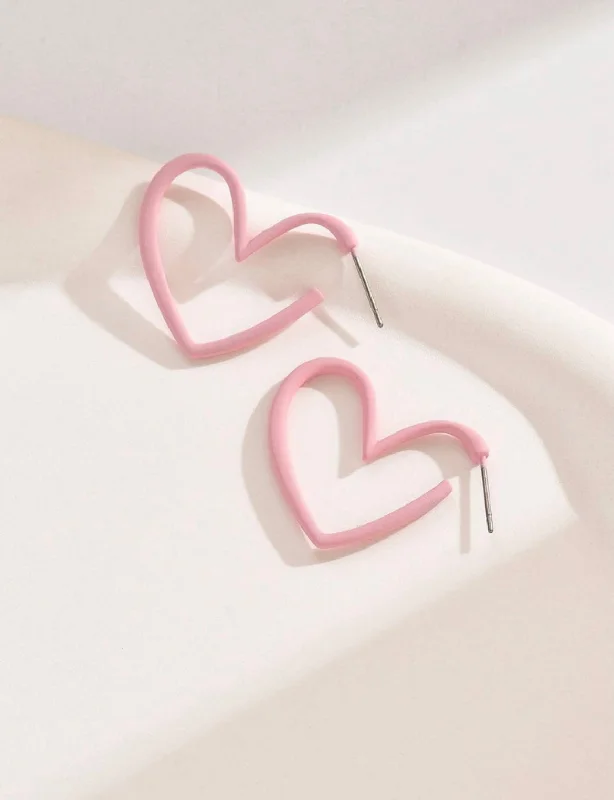 Ladies earrings global brands-Light Pink Heart Shaped Hoop Earrings