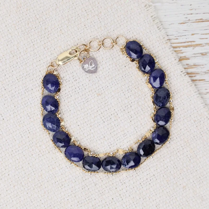 Ladies bracelets bangle styles-Blue Sapphire Helix Bracelet