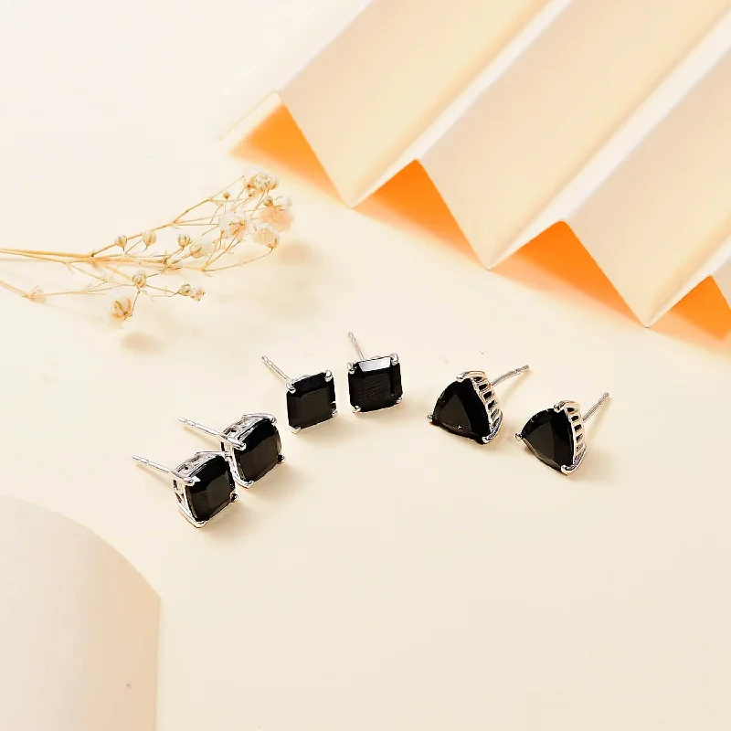 Ladies earrings dangle looks-Set of 3 Thai Black Spinel Earrings