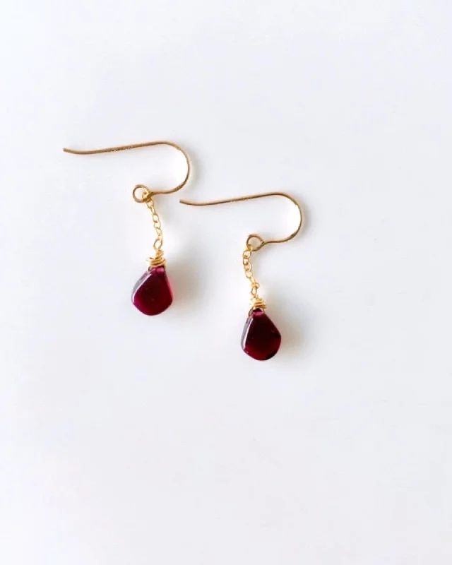 Ladies earrings silver finishes-Garnet simple Earrings