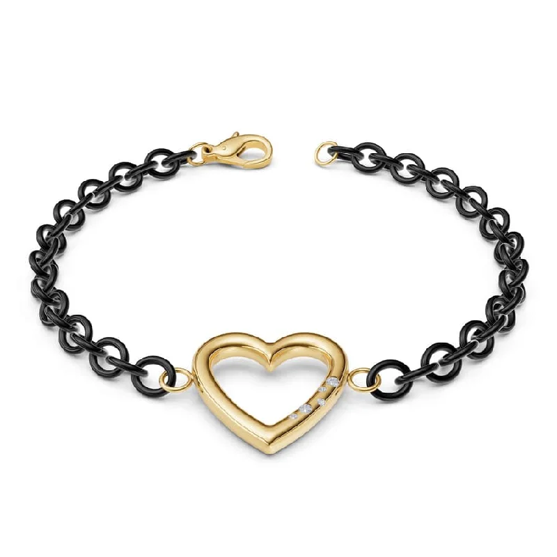 Ladies bracelets gothic appeal-3.8mm Stainless Steel Black Heart Chain Bracelet