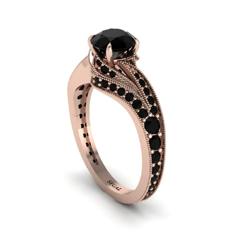 Ladies engagement rings statement rings-Black Diamond 14K Gold Pave Engagement Ring - Magnolia No. 38