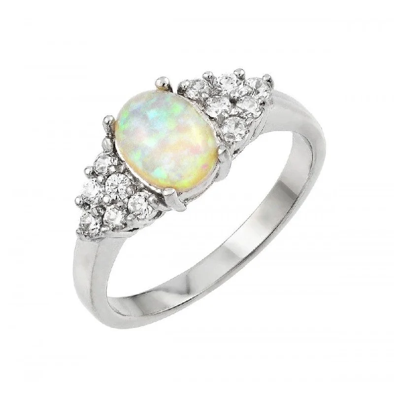 Ladies rings daily wear-Silver 925 Rhodium Plated Opal Clear Cluster CZ  Ring - STR00994