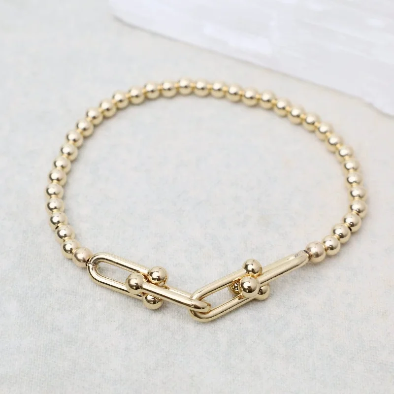 Ladies bracelets youthful charm-Large Chunky Paperclip and 4mm Gold Filled Ball Bracelet