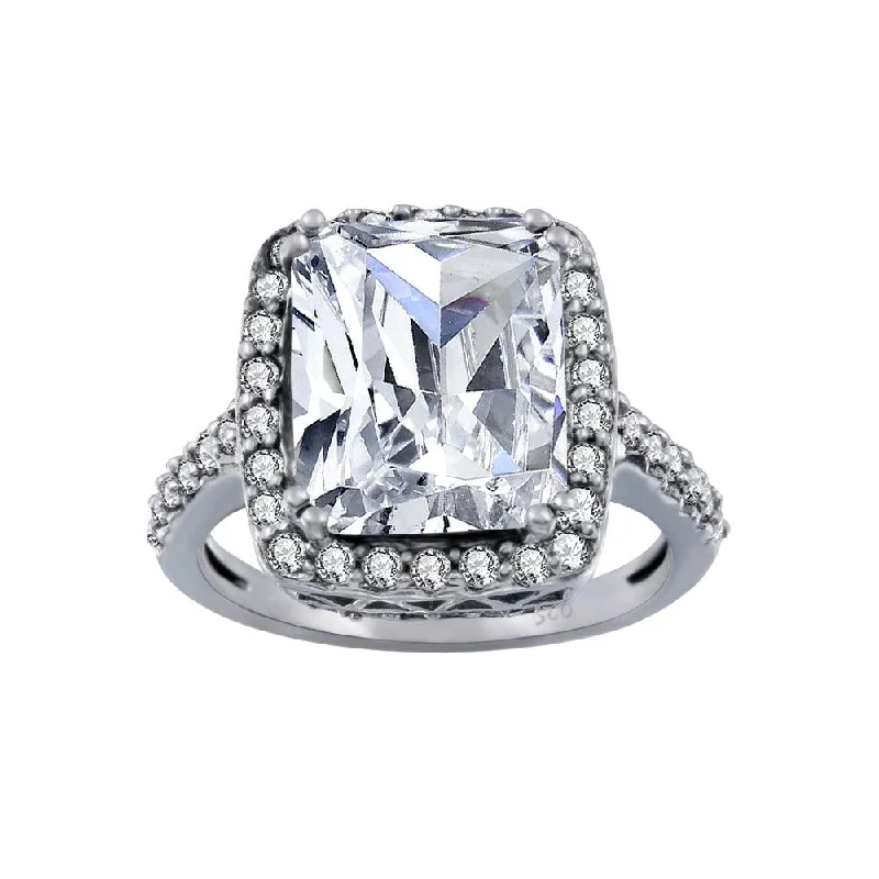 Ladies rings vintage charm-Rhodium Plated 925 Sterling Silver Clear Cluster CZ Square Ring - ACR00008