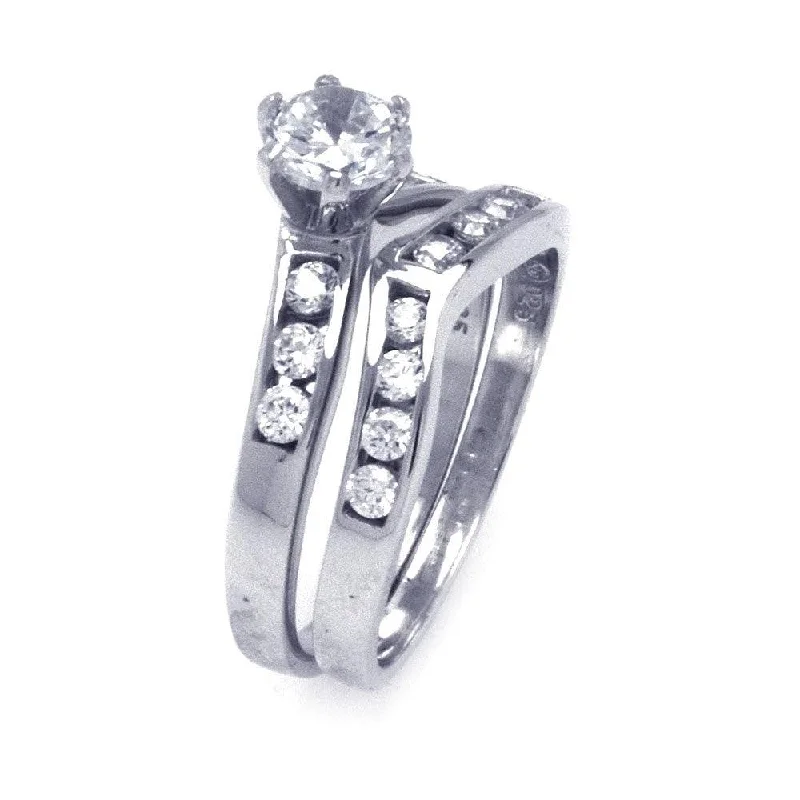 Ladies rings gothic appeal-Silver 925 Rhodium Plated CZ Matching Ring Pair Set - STR00779