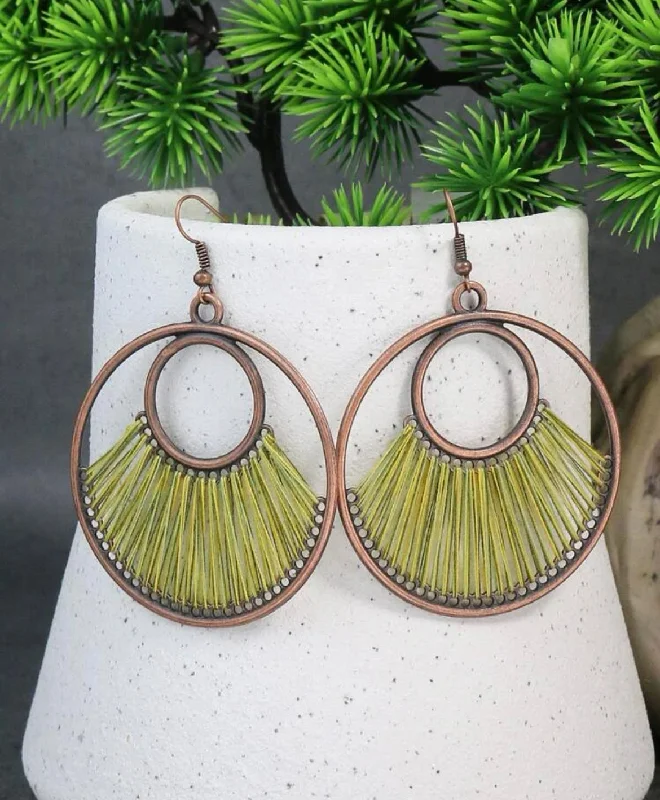 Ladies earrings creative pieces-Green Stringed Copper Earrings