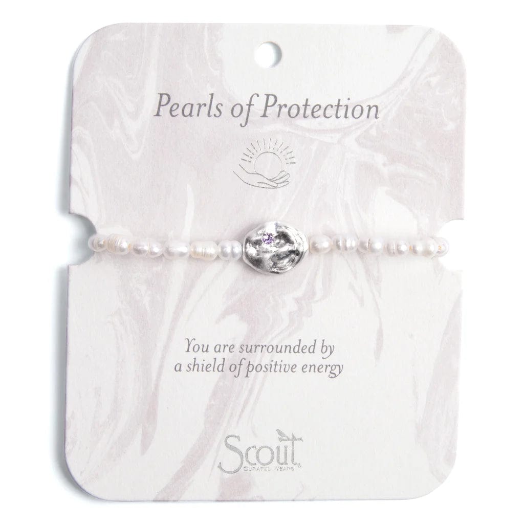 Ladies bracelets age suitability-Pearls of Protection Affirmation Bracelet in Silver