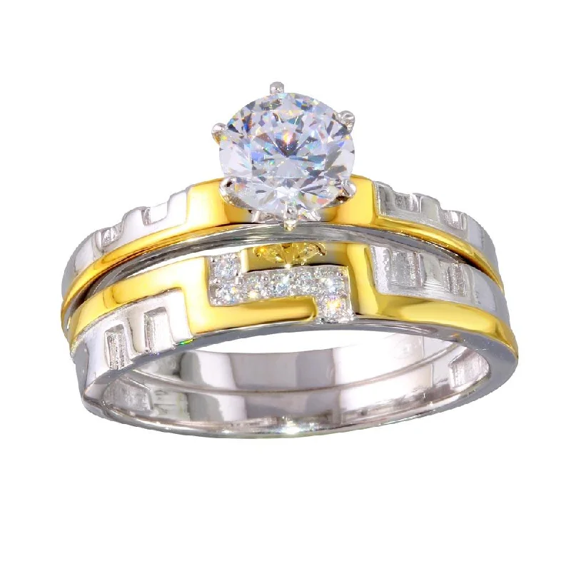 Ladies rings investment value-Two-Tone 925 Sterling Silver Stackable CZ Double Rings - GMR00260RG