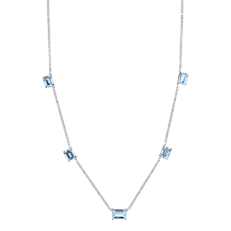 Ladies necklaces geometric shapes-Aquamarine and Diamond Strata Necklace