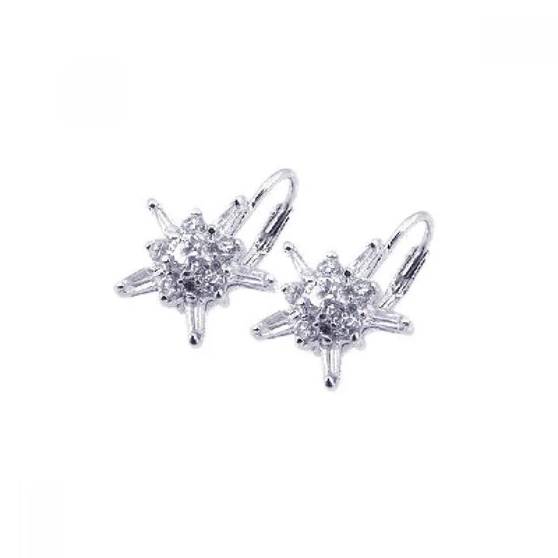 Ladies earrings online shopping-Silver 925 Rhodium Plated Star Clear CZ Hook Earrings - BGE00067