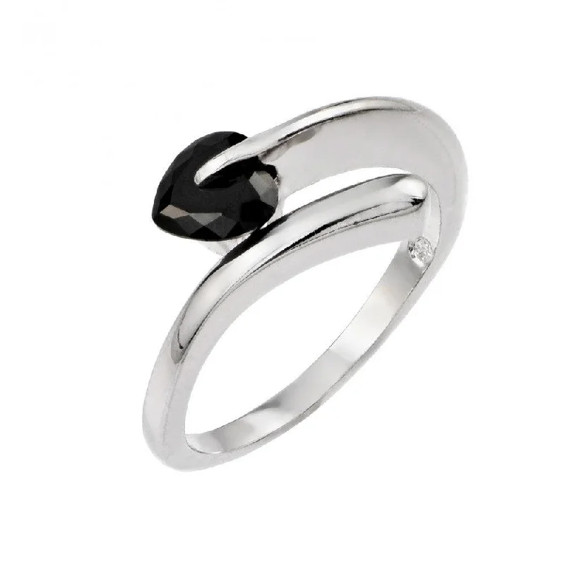 Ladies rings modern appeal-Silver 925 Rhodium Plated Black CZ Ring - BGR00864