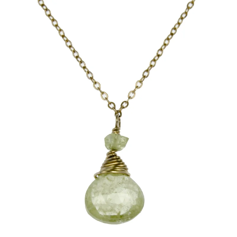 Ladies necklaces boho flair-Green Garnet One Drop Necklace