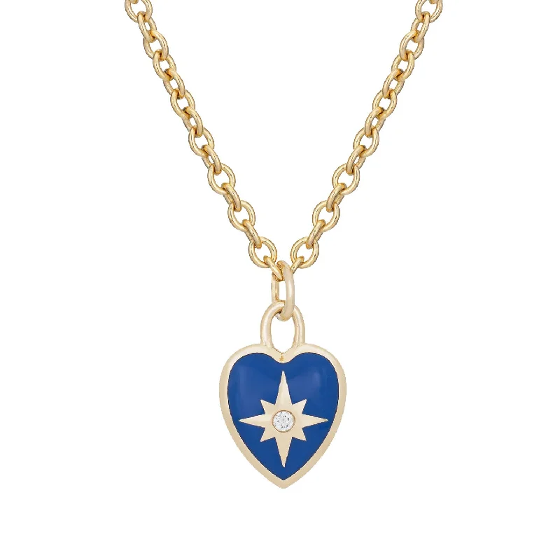 Ladies necklaces gift choices-Diamond Enamel Heart Necklace