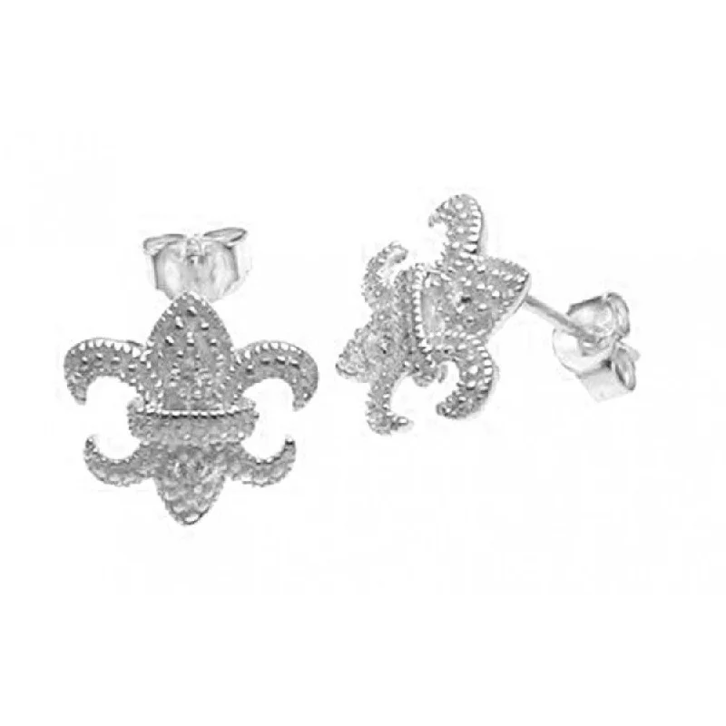 Ladies earrings personalized-Silver 925 Rhodium Plated Fleur De Lis CZ Post Earrings - STE00571