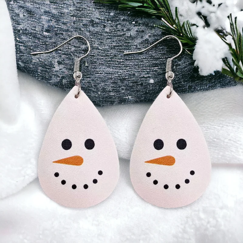 Ladies earrings hoop styles-Leather Snowman Drop Earrings