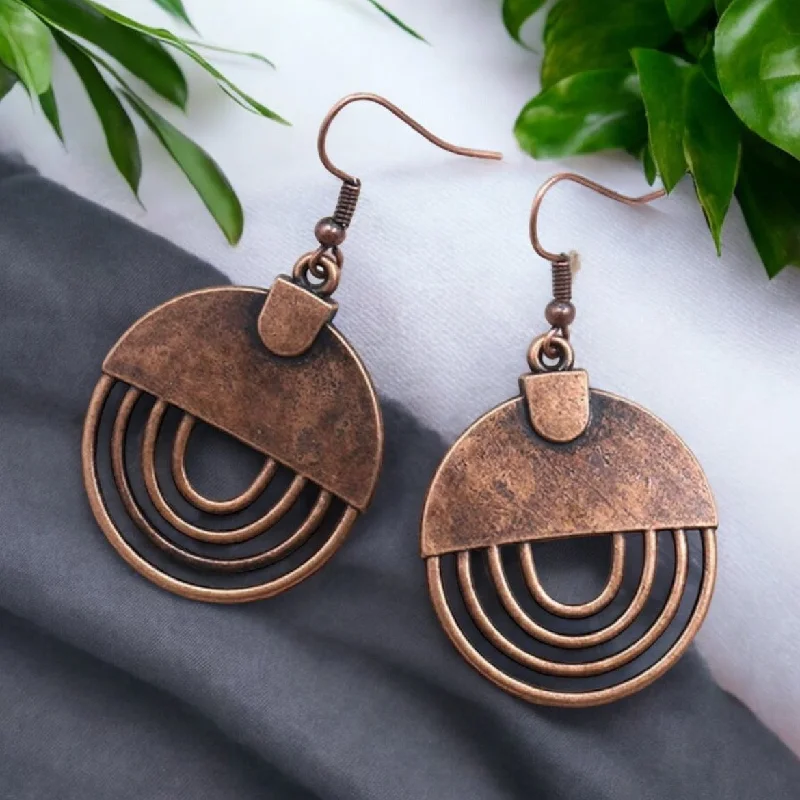 Ladies earrings 2025 trends-Bohemian Copper Round Drop Earrings