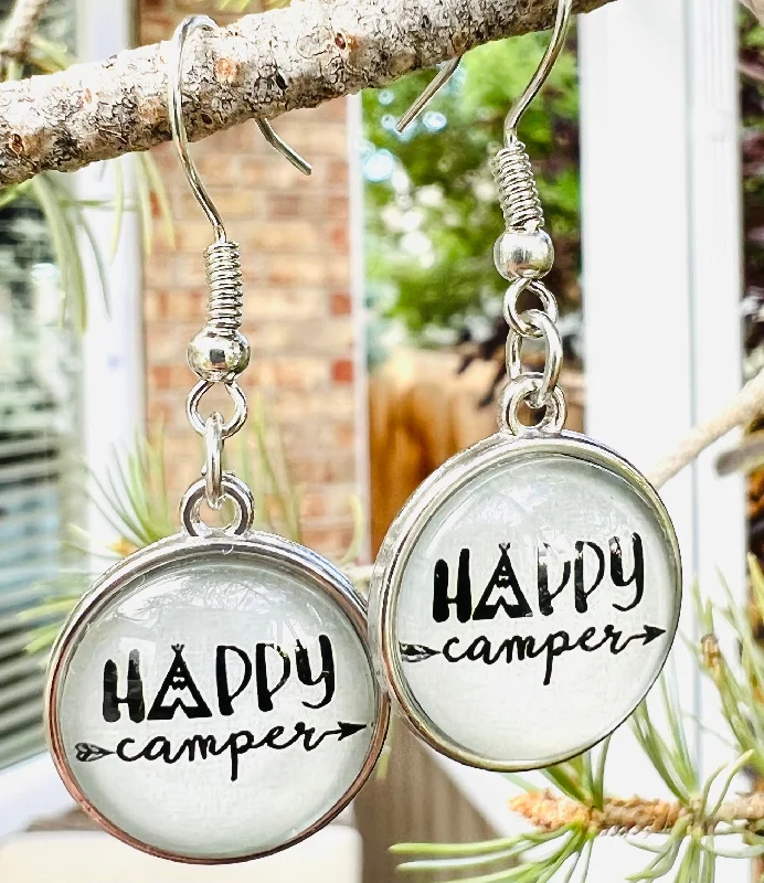 Ladies earrings size guide-Round Happy Camper Dangle Earrings