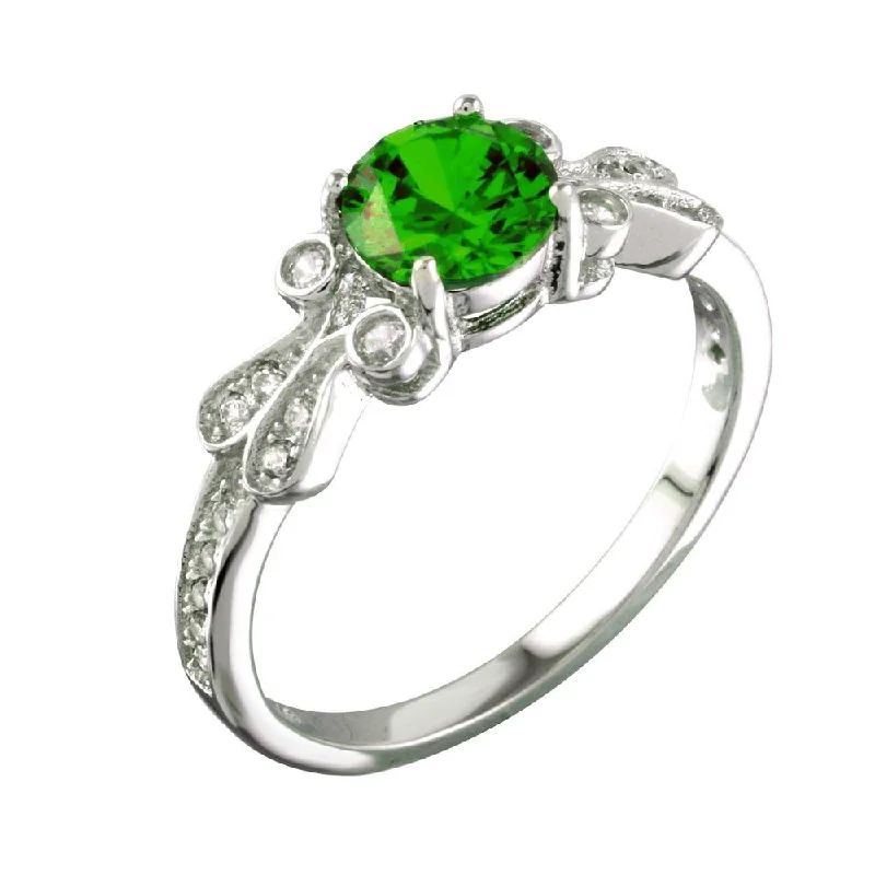 Ladies rings discount offers-Rhodium Plated 925 Sterling Silver Green Oval CZ Ring - BGR01165GRN