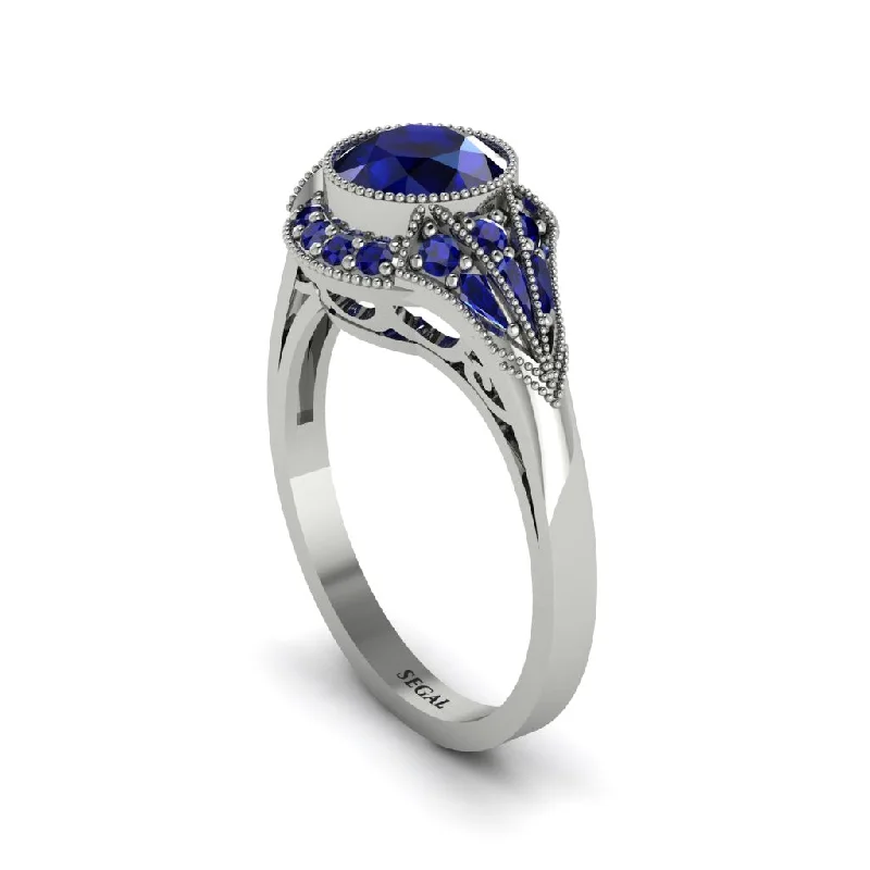 Ladies engagement rings solitaire stones-Sapphire Vintage-Inspired Besel Engagement Ring - Makenzie No. 75