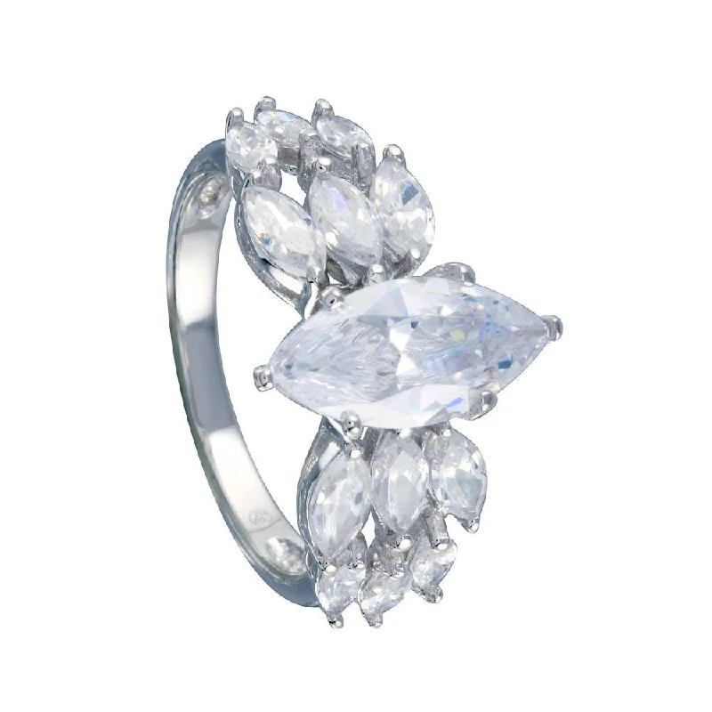 Ladies rings 2025 trends-Rhodium Plated 925 Sterling Silver Clear Marquise Center CZ Bridal Ring - BGR00255