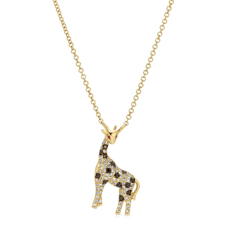 Ladies necklaces limited editions-Black+White Diamond Giraffe Charm Necklace