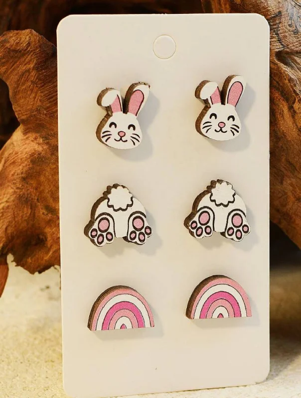 Ladies earrings animal themes-Set of 3 Easter Stud Earrings