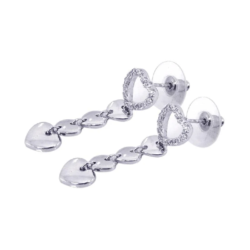 Ladies earrings heart shapes-Silver 925 Rhodium Plated Open Heart Clear CZ Dangling Earrings - BGE00047