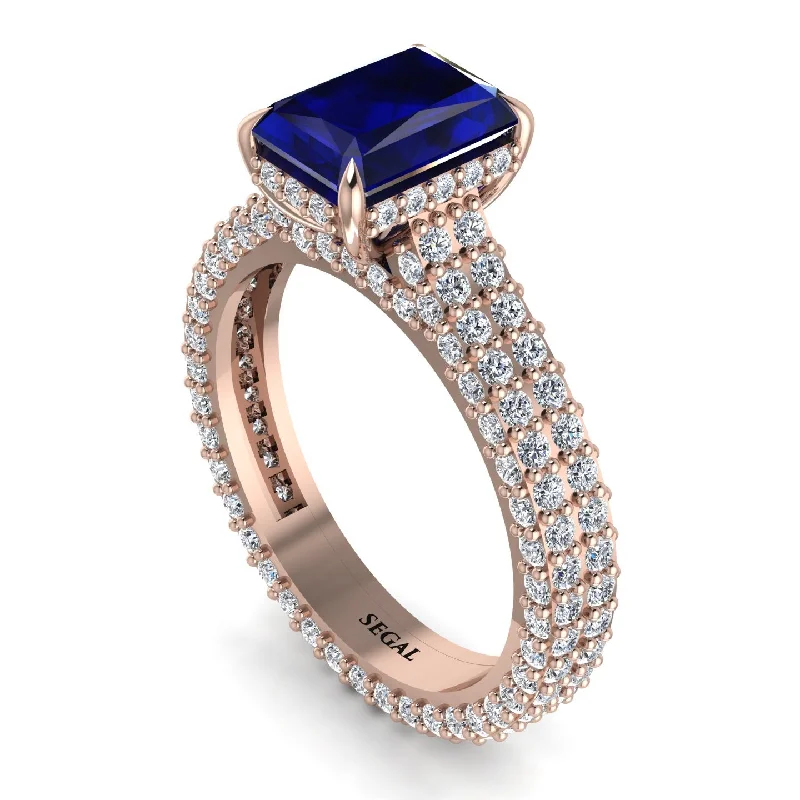 Ladies engagement rings marquise styles-Radiant Cut Sapphire Pave Engagement Ring - Kenzie No. 14