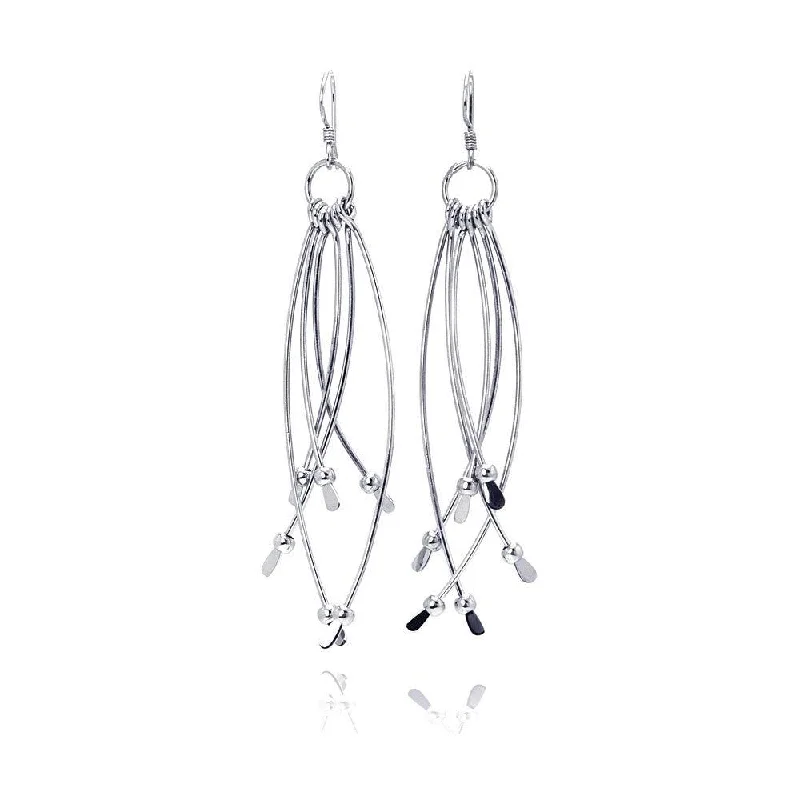 Ladies earrings minimalist looks-Silver 925 Rhodium Plated Multiple Crossed Dangling Wire Wide Teardrop Hook Earrings - DSE00032