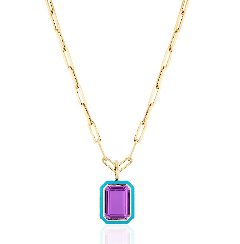 Ladies necklaces limited editions-Emerald-Cut Pendant Necklace with Enamel