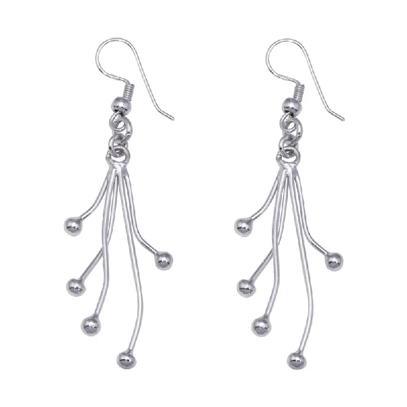 Ladies earrings hypoallergenic-Silver 925 Rhodium Plated Five Dangling Strand Hook Earrings - DSE00009