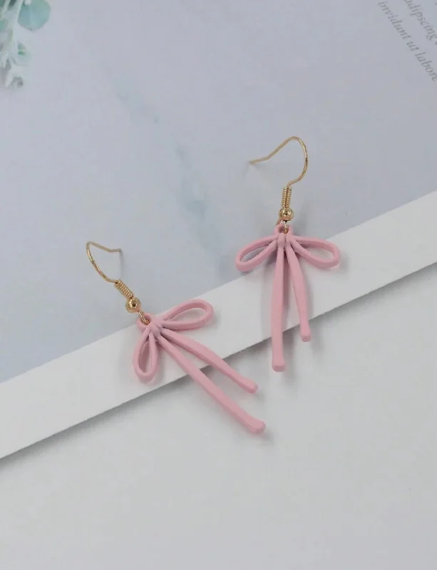 Ladies earrings global brands-Beautiful Light Pink Bow Earrings