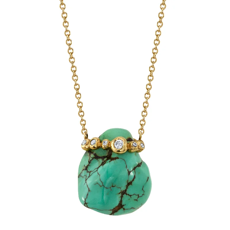 Ladies necklaces modern appeal-Turquoise Nugget Necklace with Diamonds