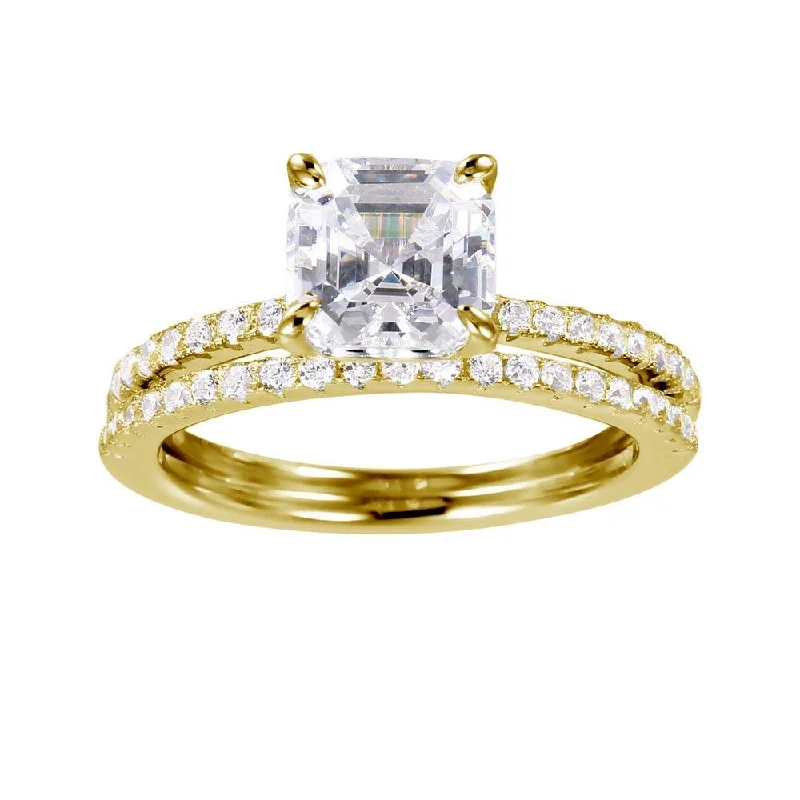 Ladies rings open patterns-Gold Plated 925 Sterling Silver Stackable CZ Bridal Ring - GMR00080GP