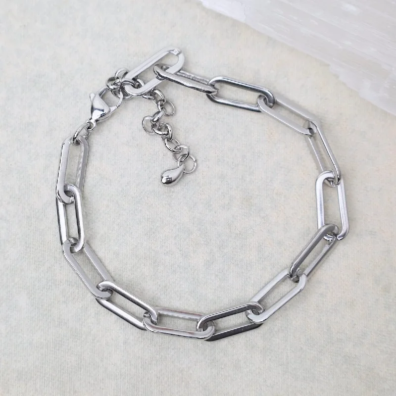 Ladies bracelets engagement gifts-Paperclip Chain Bracelet in Stainless Steel