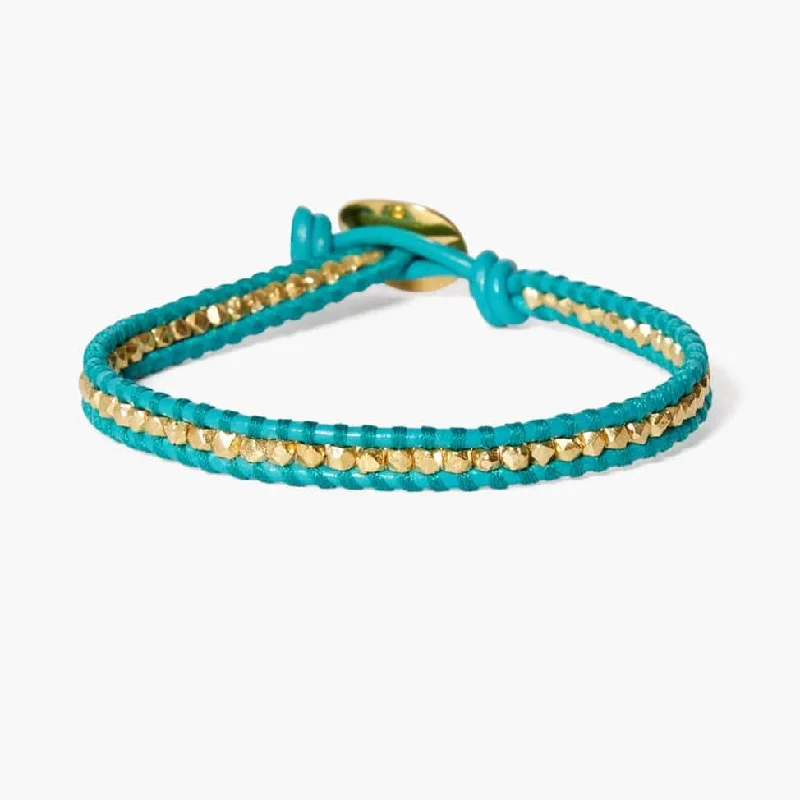 Ladies bracelets sapphire stones-Single Vermeil Nugget Wrap Bracelet with New Turquoise Leather