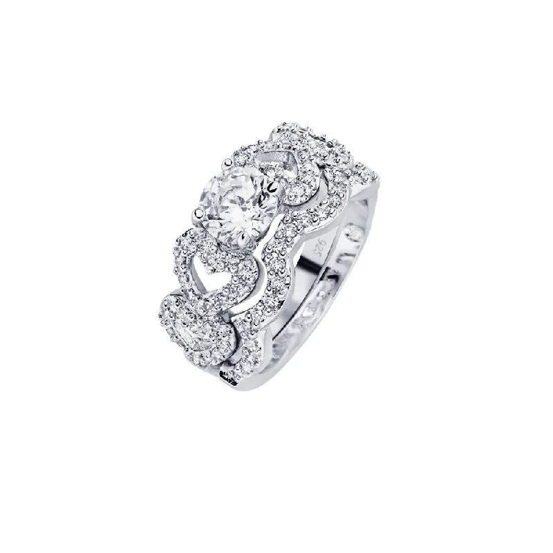 Ladies rings buying advice-Silver 925 Rhodium Plated Round Clear Center CZ Heart Bridal Ring - BGR00578