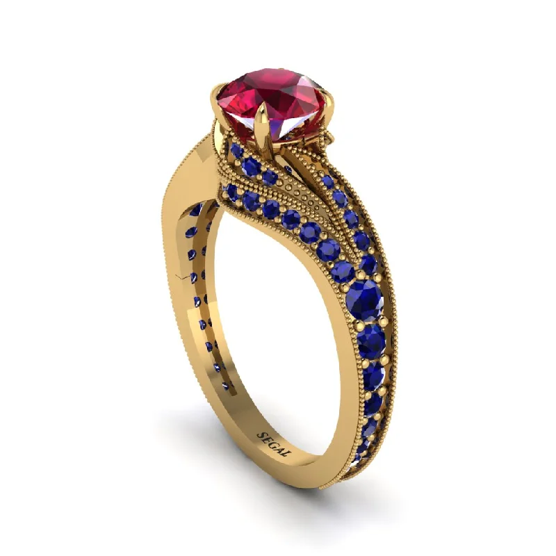 Ladies engagement rings vintage charm-Sapphire 14K Gold Pave Engagement Ring - Magnolia No. 70