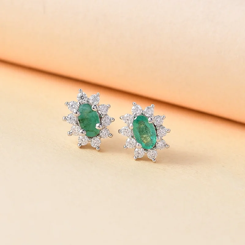 Ladies earrings size guide-Emerald and Moissanite Snowflake Earrings