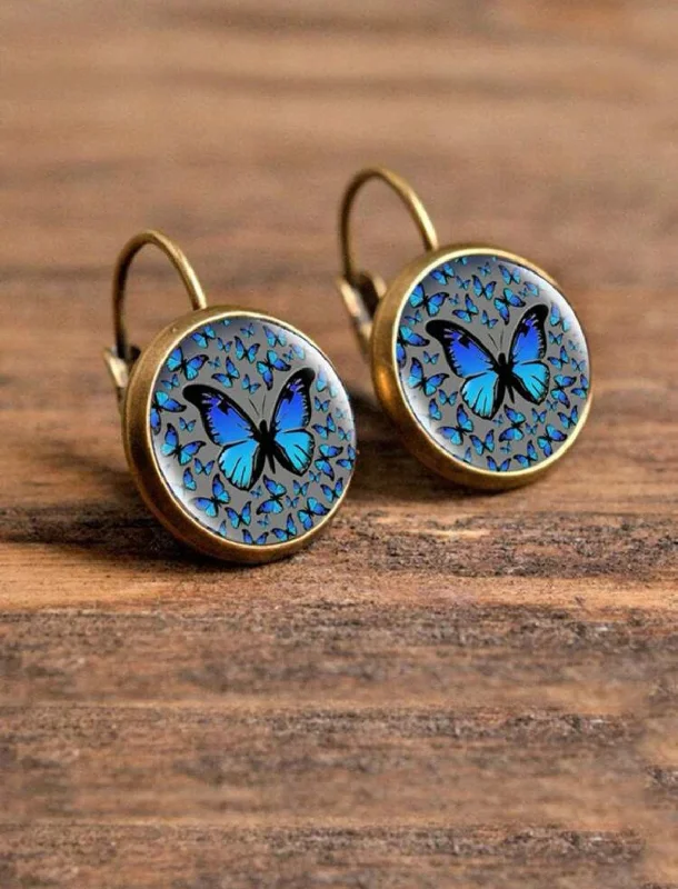 Ladies earrings creative pieces-Beautiful Round Butterfly Earrings