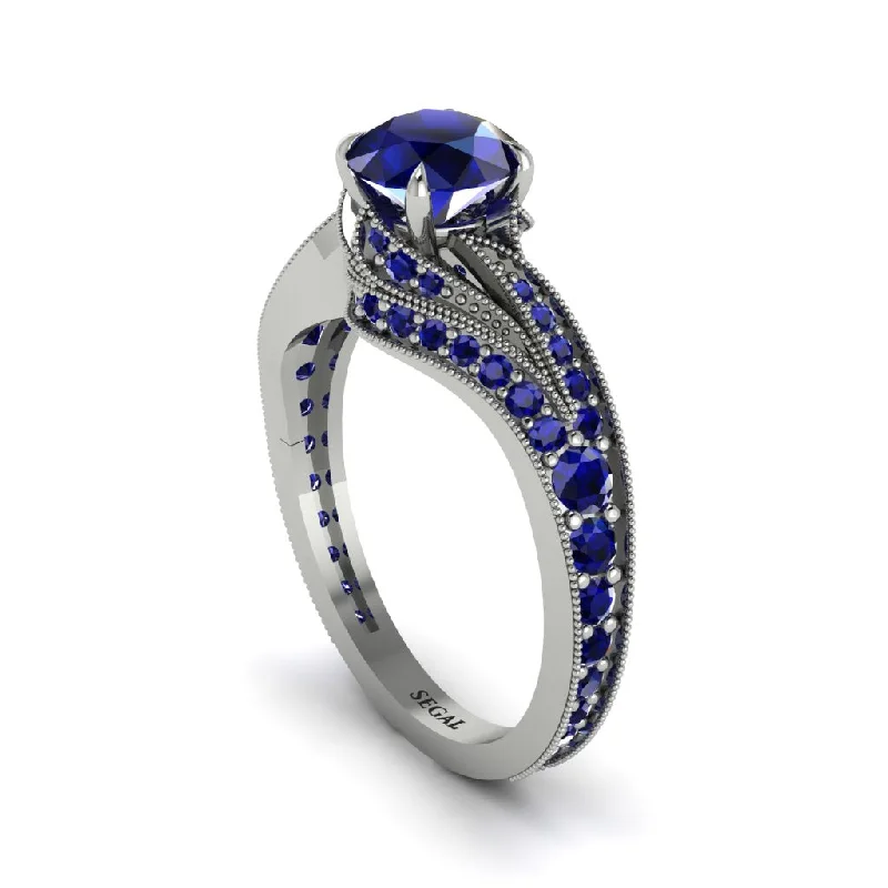 Ladies engagement rings romantic picks-Sapphire 14K Gold Pave Engagement Ring - Magnolia No. 75